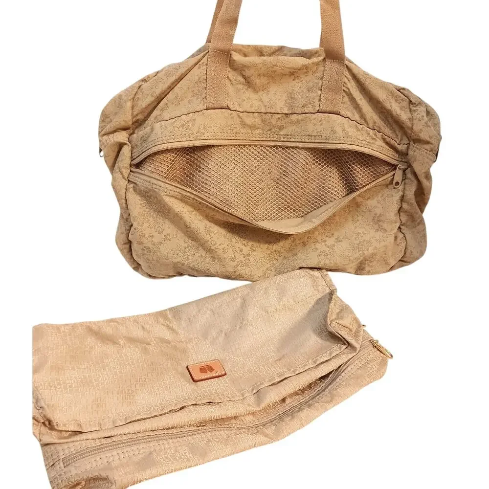 2 Pc LANCEL Laptop Bag Weekend Travel Nylon w Insert‎ Organizer Tan Luxury Brand